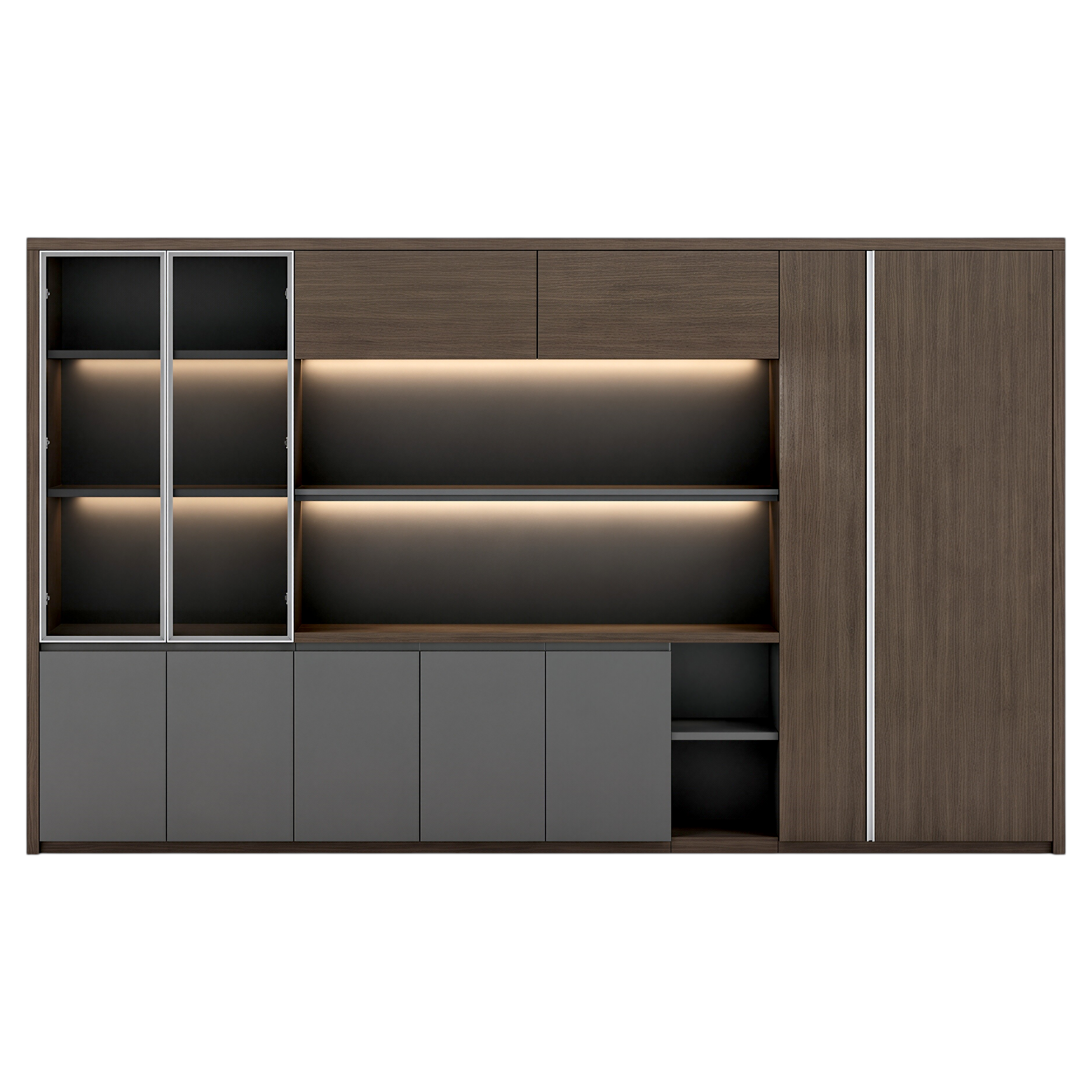 Premium Walnut Office Cabinet with Display Shelves