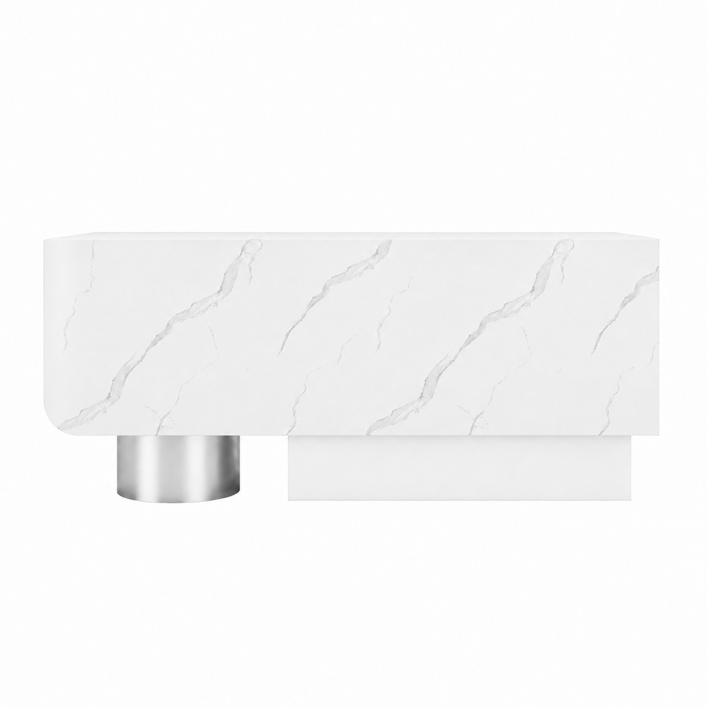 Luxury Travertine-Look Reception Counter with Modern Curved Design