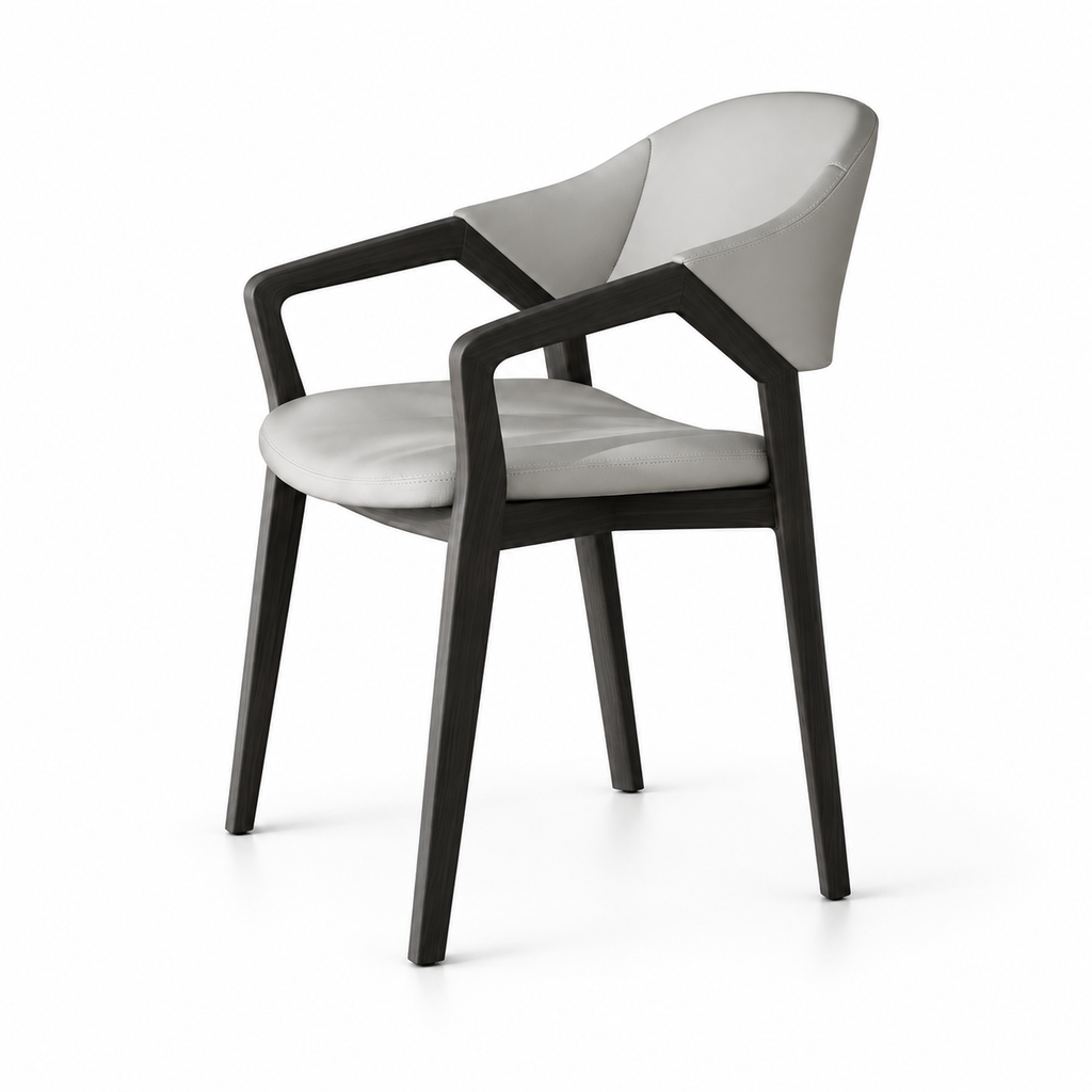 Modern Leather Accent Chair with Solid Ash Wood Frame and Curved Backrest