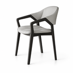Modern Leather Accent Chair with Solid Ash Wood Frame and Curved Backrest