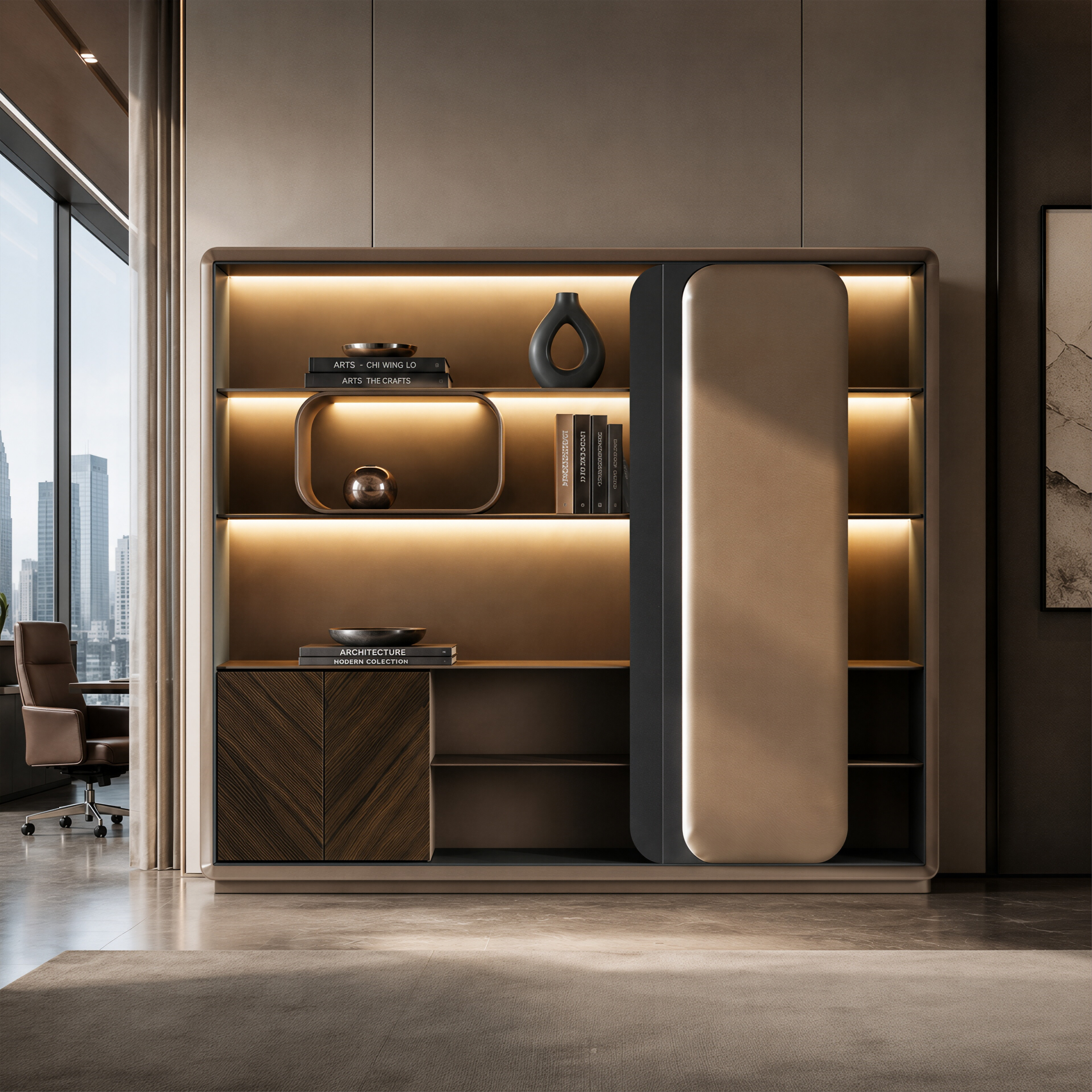 Luxury Walnut Executive Storage Wall Cabinet
