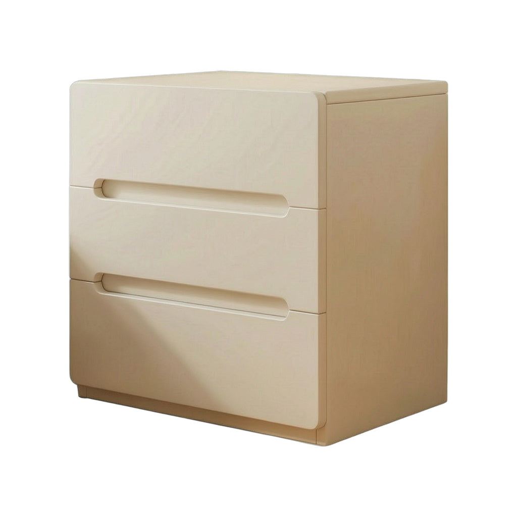 Minimalist Rounded Bedside Table with Concealed Pull Handles and Drawer Storage