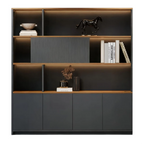 Modern Executive Office Storage Cabinet with Open Shelves and LED Display Lighting