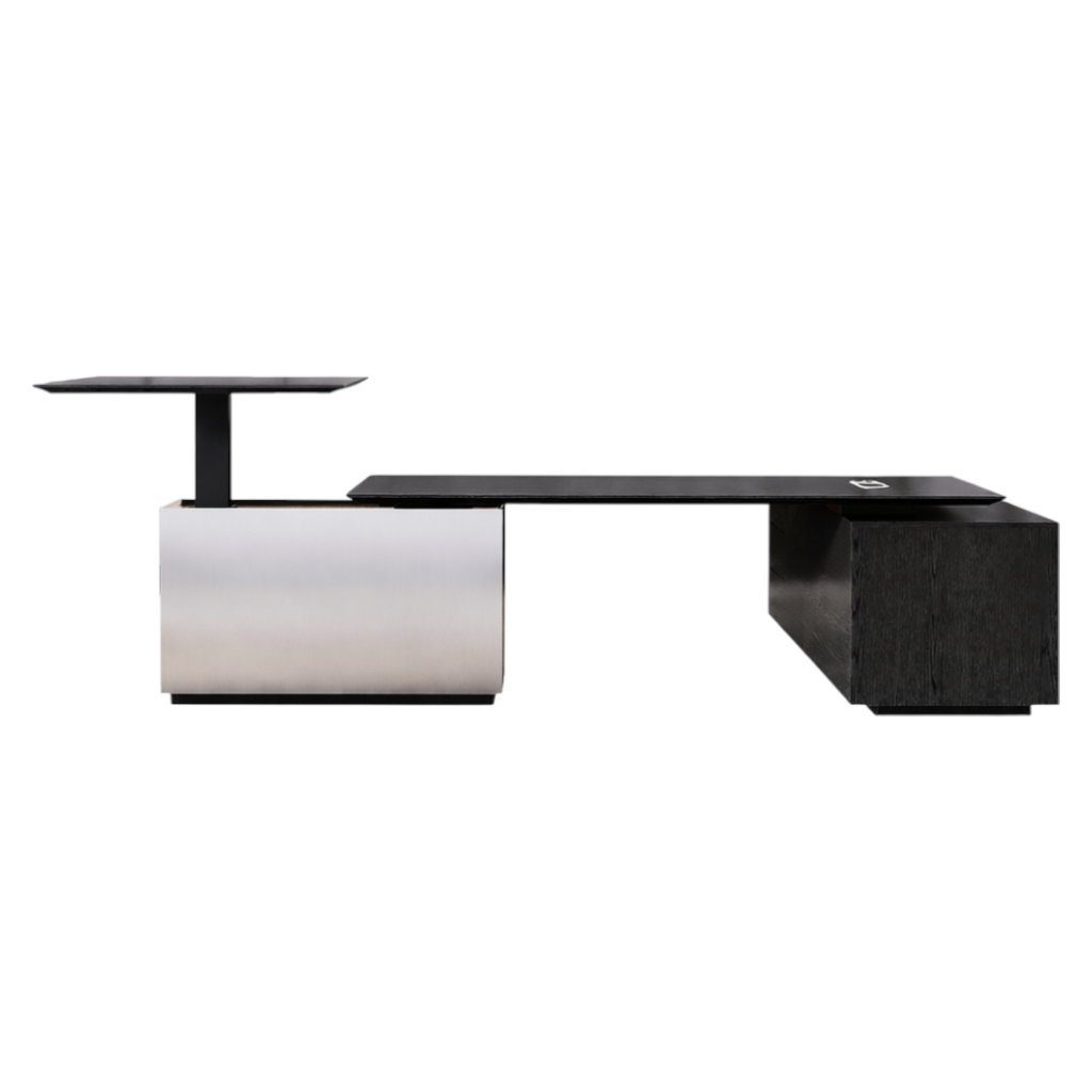 Modern Executive L-Shape Desk With Credenza Storage, Optional Sit-Stand Electric Lift System