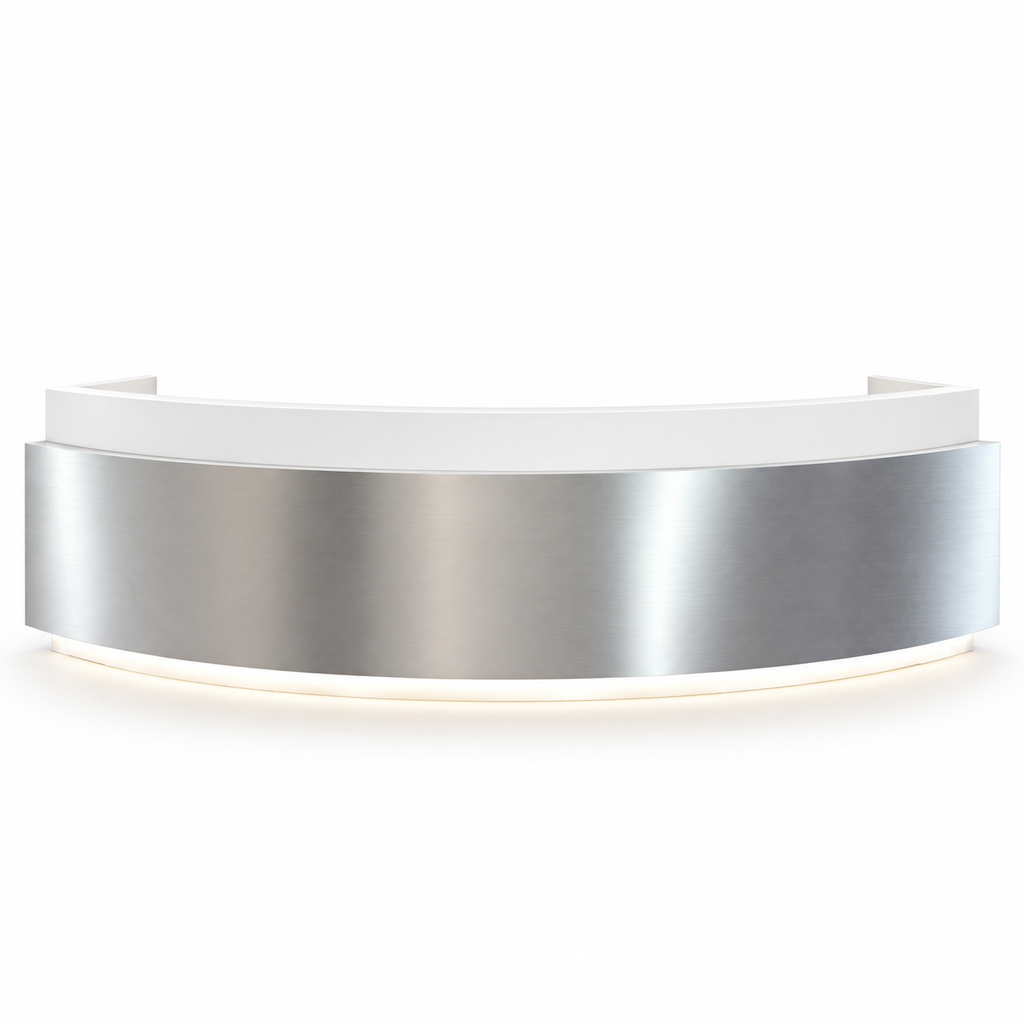 Contemporary Curved Reception Desk with Stainless Steel, LED and Custom Logo