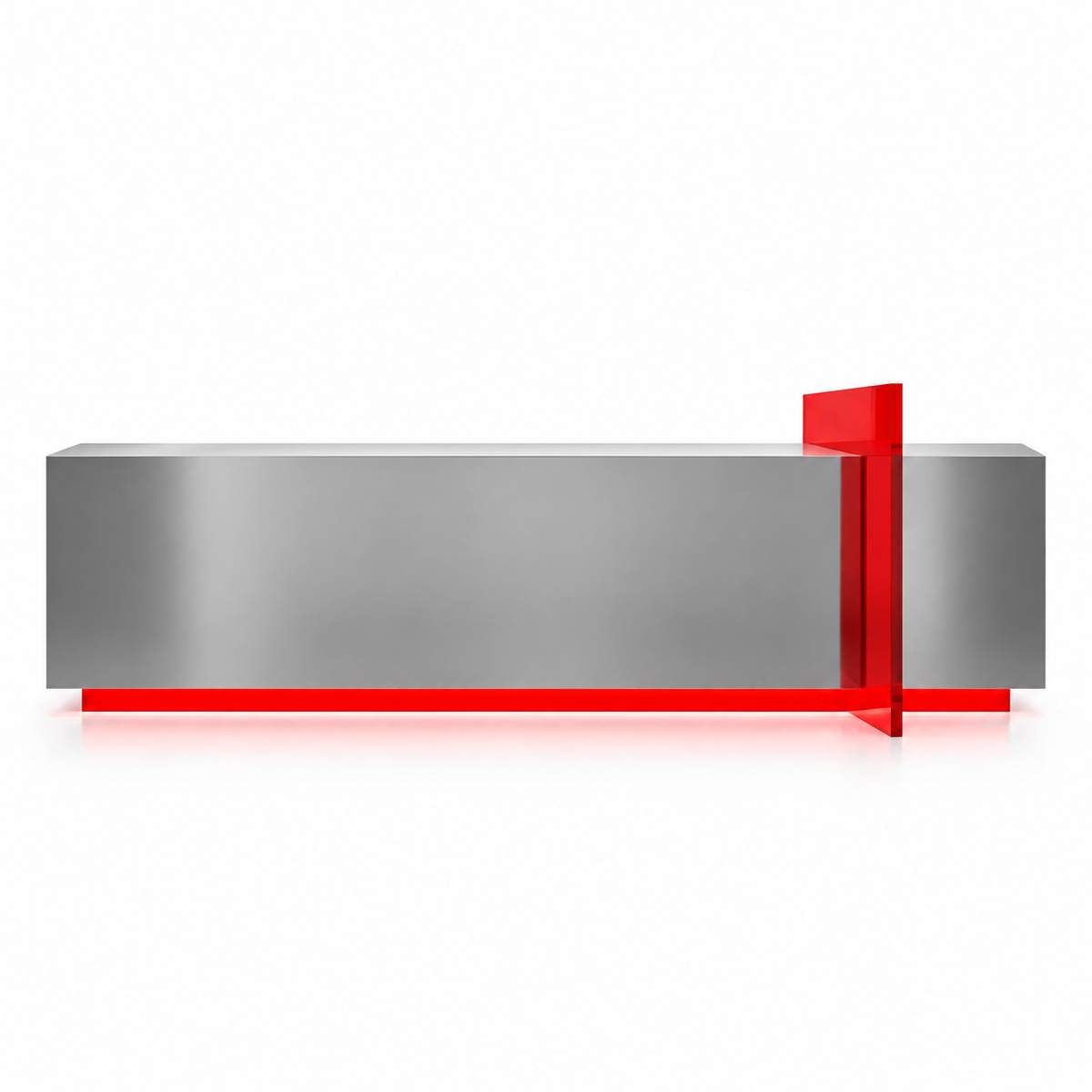 Modern Stainless Steel Reception Desk With Lit Custom Logo Panel