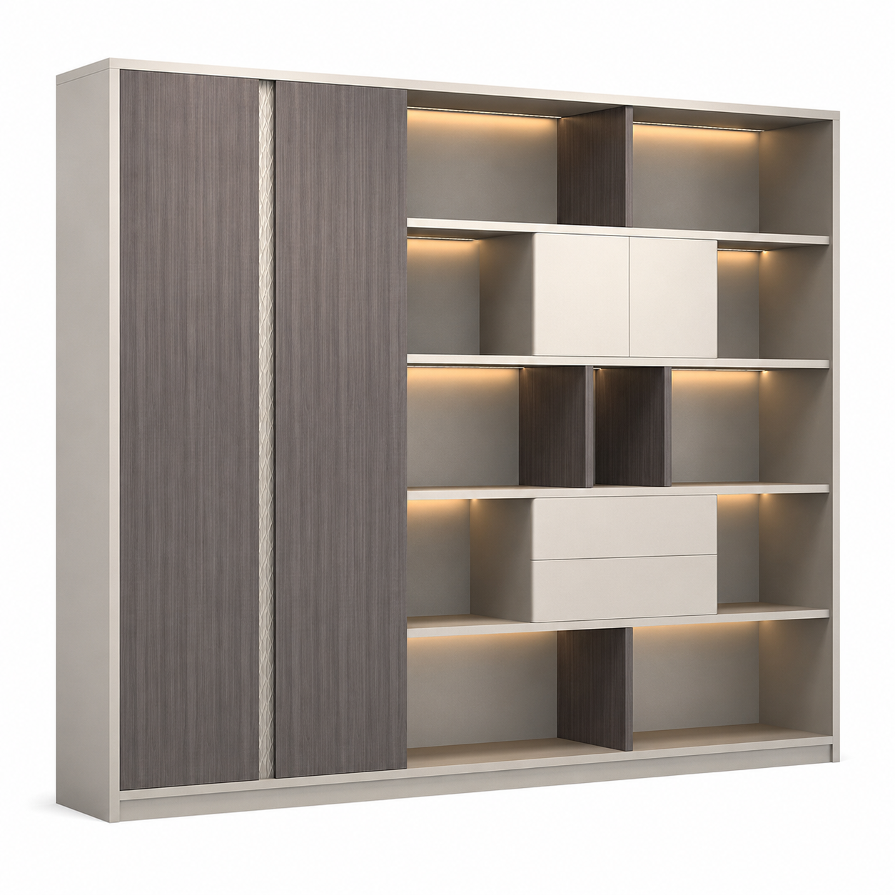 Executive Storage Wall Cabinet with LED and Concealed Wardrobe Storage