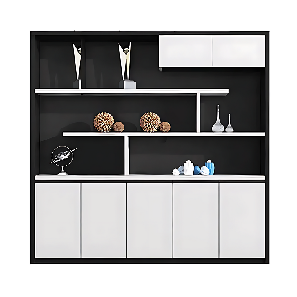 Contemporary Open-Style Storage Cabinet with White Wood Grain Finish