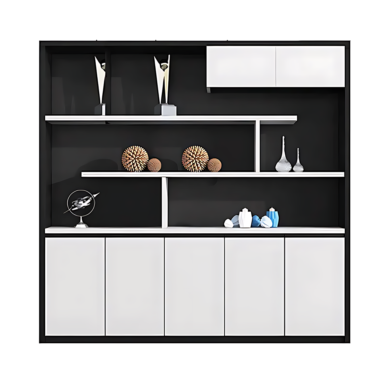 Contemporary Open-Style Storage Cabinet with White Wood Grain Finish