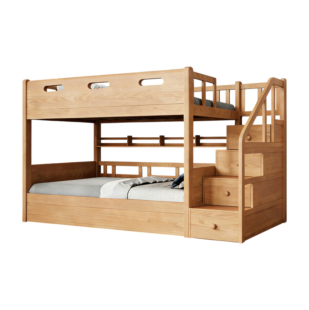 Space-Saving Timber Bunk Bed with Drawers and Stairs