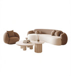 Curved Cream Bouclé Sofa and Round Coffee Table Lounge Set with Accent Armchair