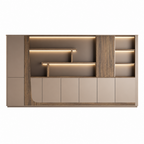 Modern Storage Wall Unit with LED Lighting, Hidden Wardrobe and Push Open Cabinets