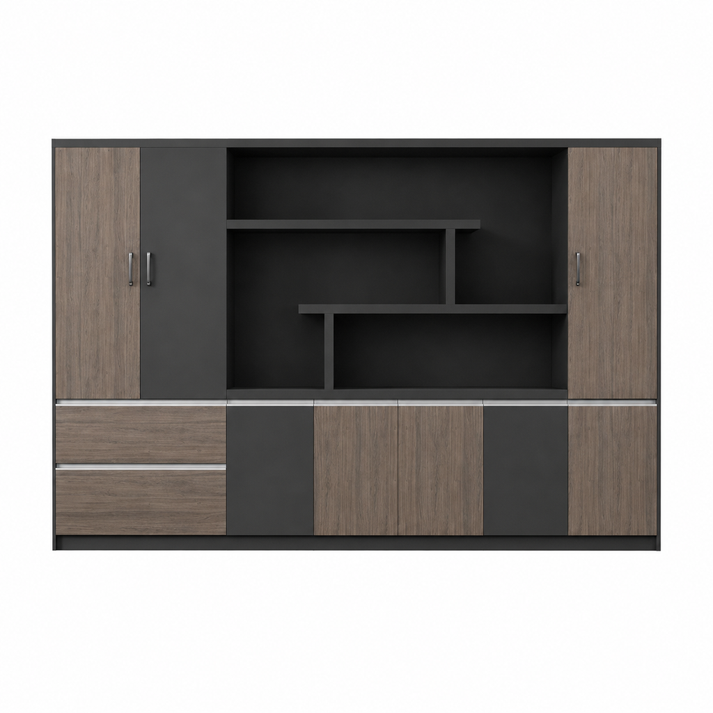 Contemporary Executive Office Storage Cabinet with Display Shelving