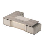 Executive Floating L-Shape Stone Grey Office Desk with Integrated LED Lighting and Storage