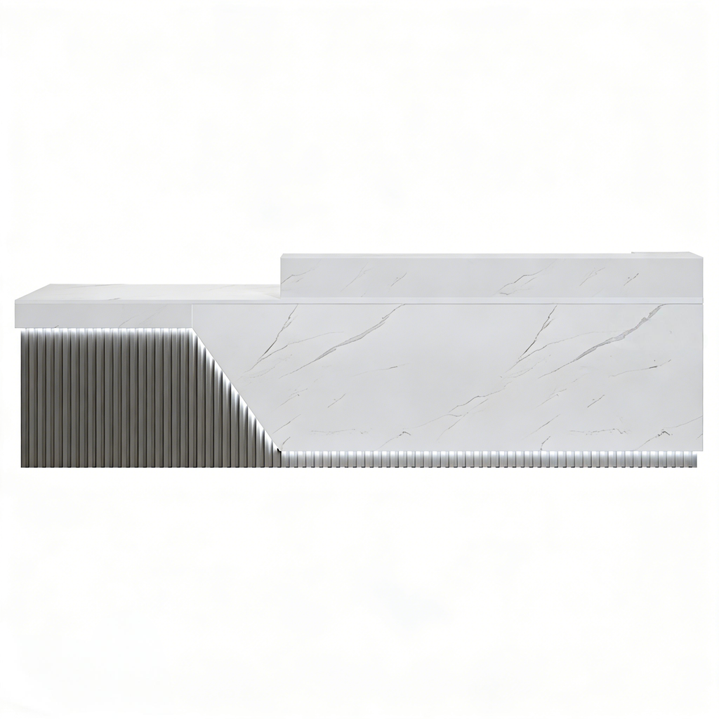 Modern White LED Reception Counter with Fluted Front Panel