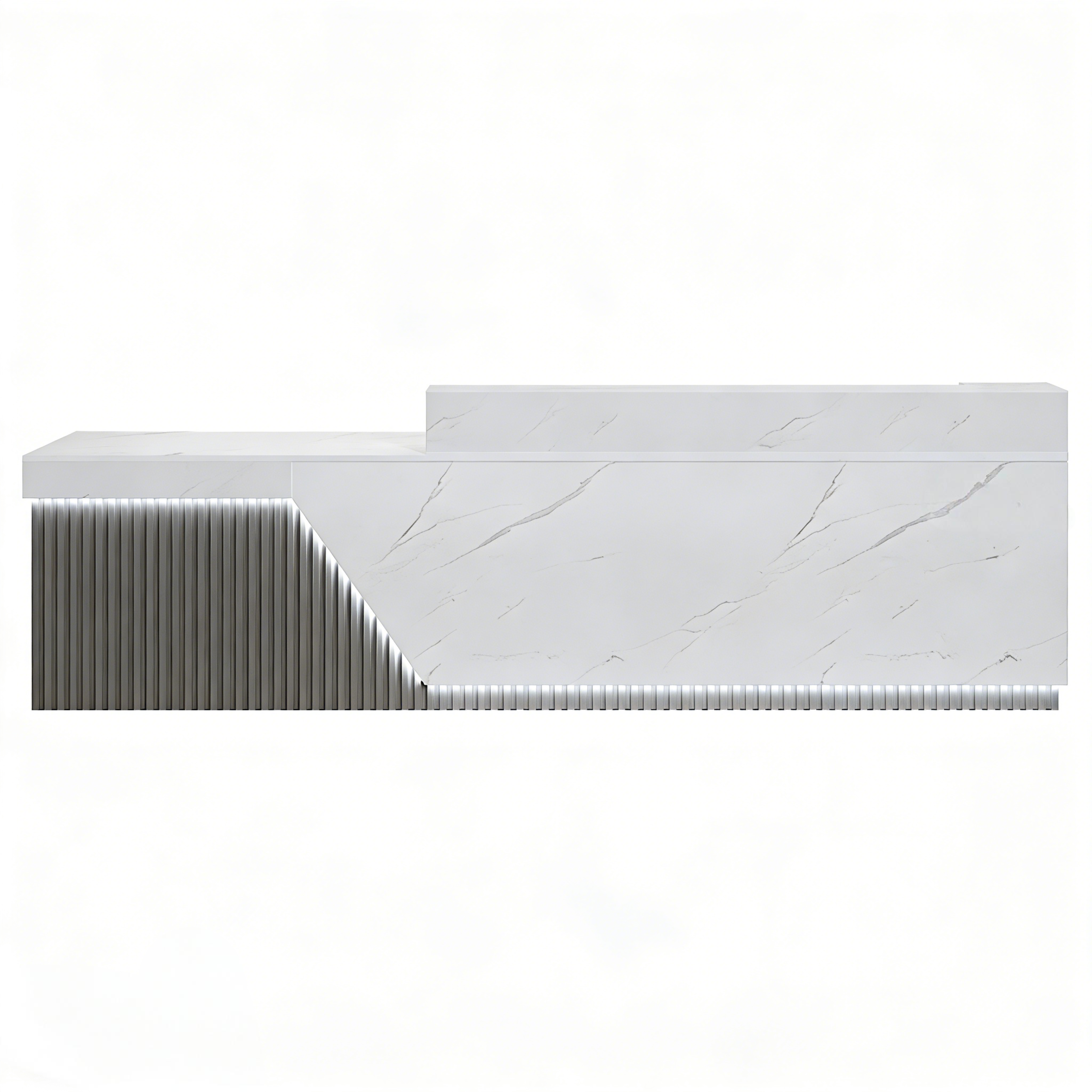 Modern White LED Reception Counter with Fluted Front Panel