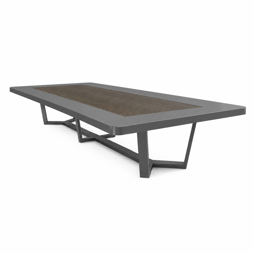 Large Two-Tone Boardroom Table with Rounded Corners and Geometric Frame