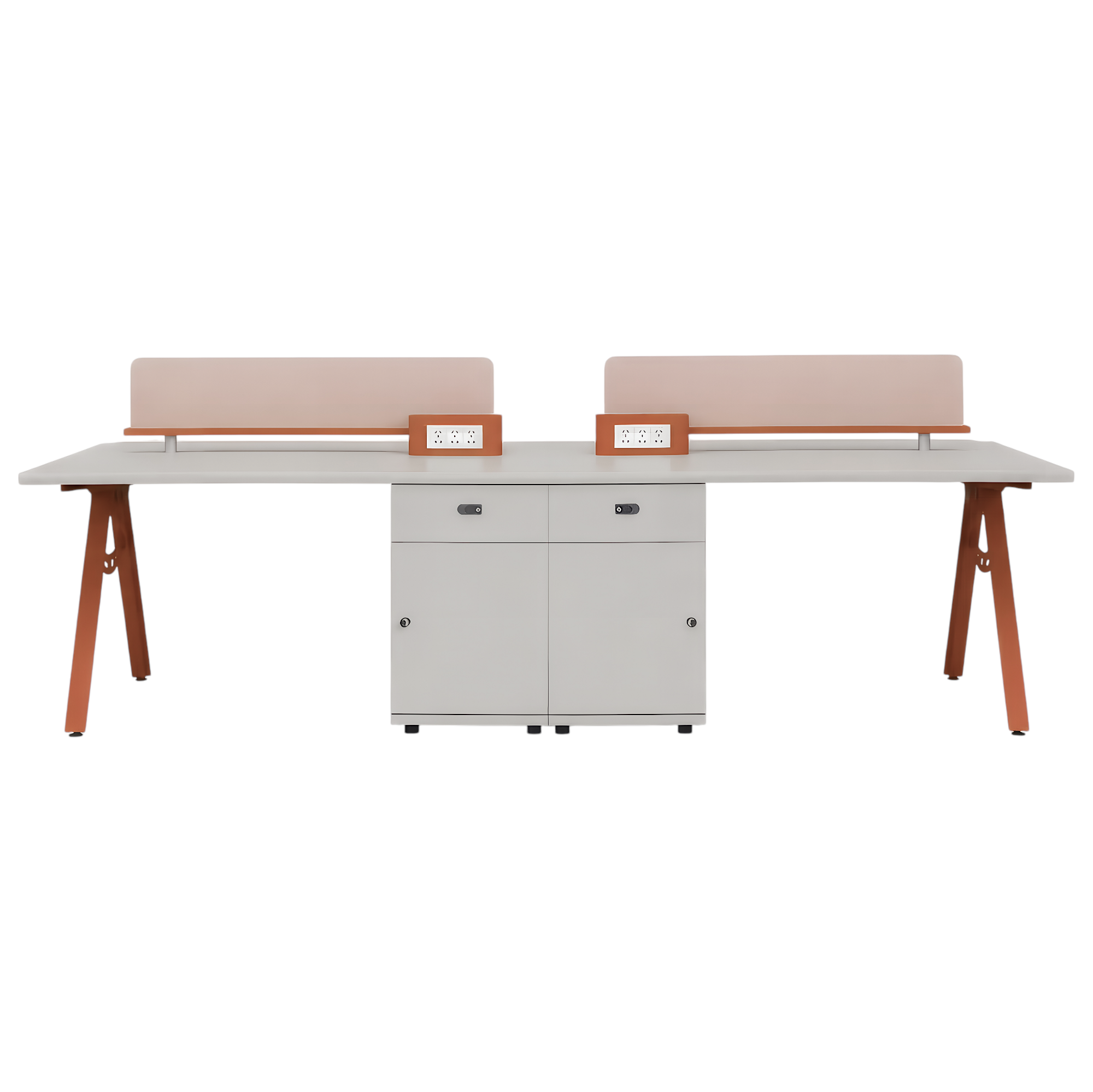 Streamlined Office Bench Desk with Divider Screen and Integrated Storage Pedestals