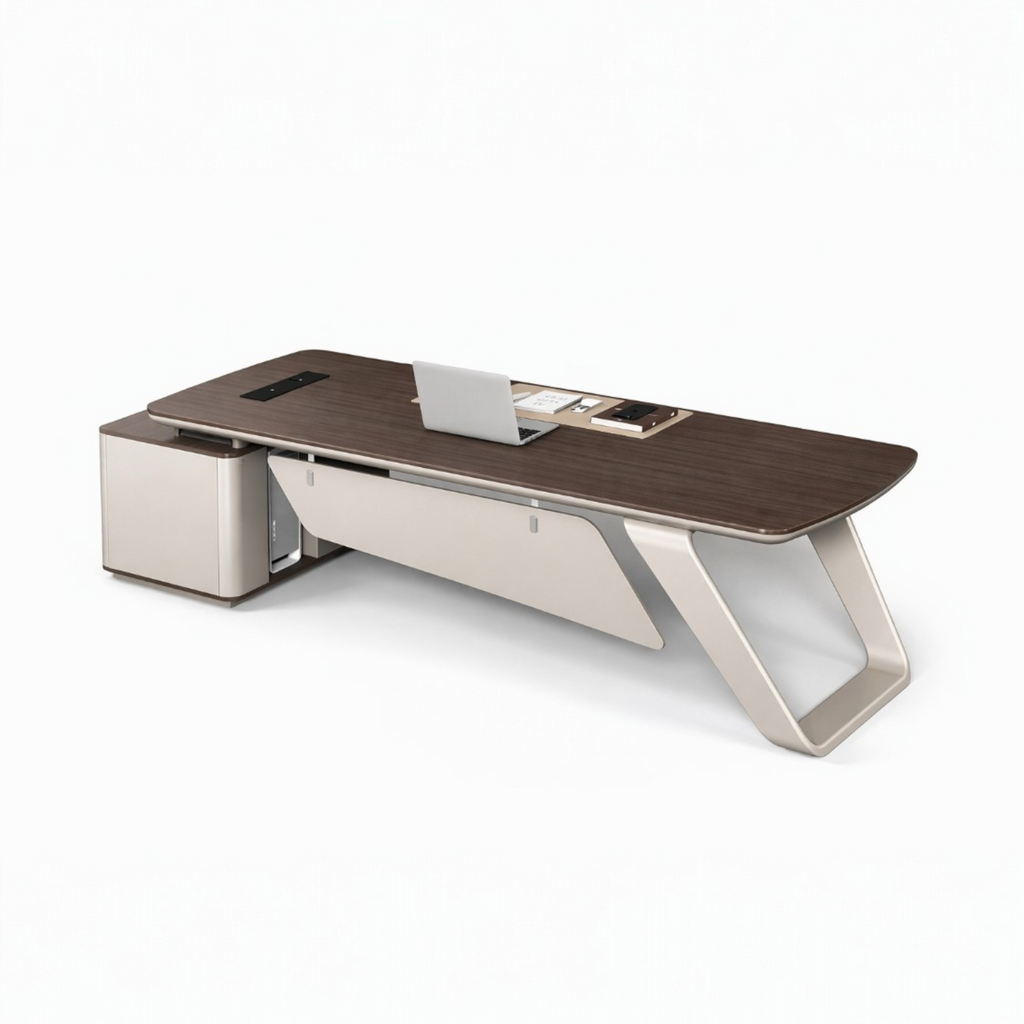 Premium Modern Executive Desk with Walnut Grain and Dual Colour Accents
