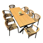 Outdoor Rope-Weave Dining Set With Timber-Look Table