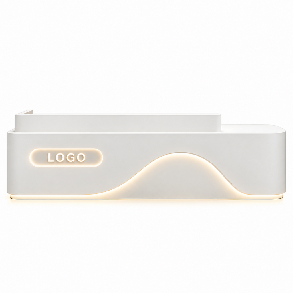 Contemporary Reception Counter with LED Fluted Panel and Custom Logo