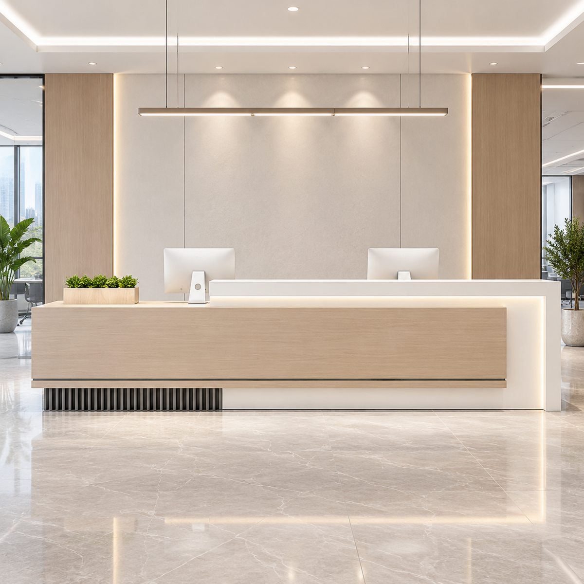 Sleek Modern Reception Desk with Ambient Lighting for Professional Workspaces