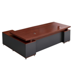 Modern Executive Office Desk With Return, Lockable Storage, Cable Grommets, Two-Tone Finish
