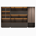 Executive Storage Wall Unit with LED Shelving and Wardrobe