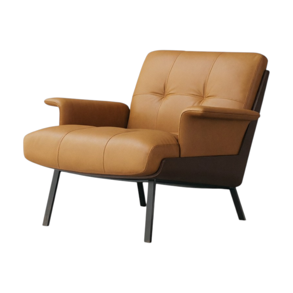 Modern Lounge Armchair with Upholstered Cushion and Solid Wood Frame for Reception Areas