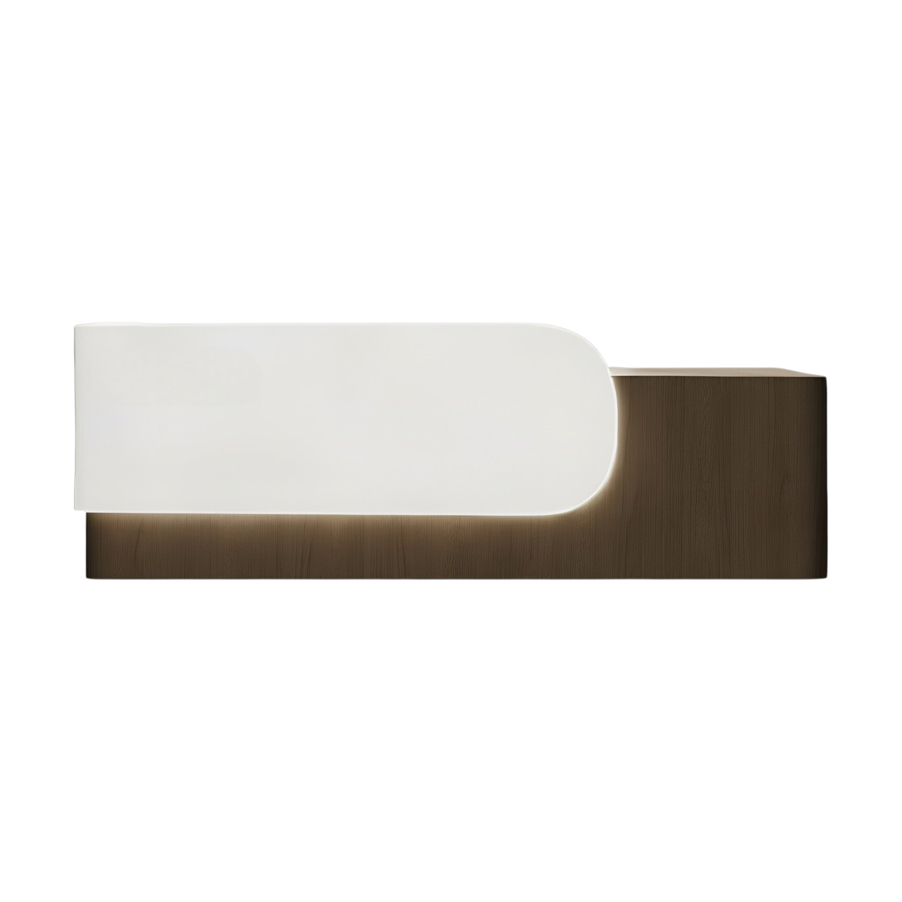 Elegant Reception Counter with Curved White Marble Front and Integrated Lighting for Entryways