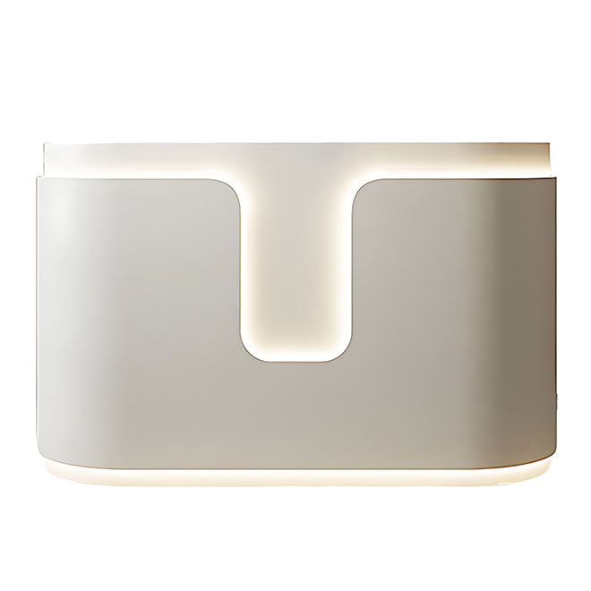 Neutral-Toned Curved Reception Desk with Built-In LED Accent Lighting