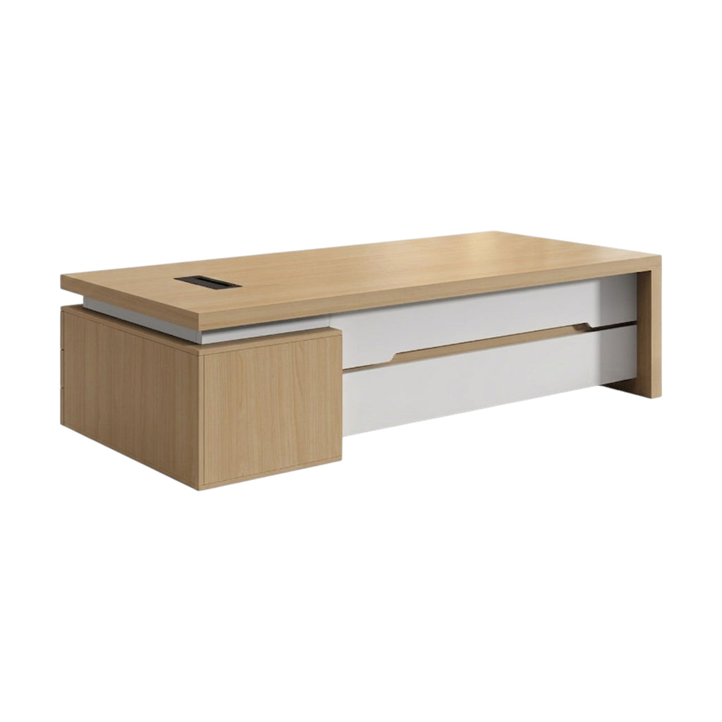 Modern Executive Desk with Storage Cabinet and Statement Wood-Grain Finish