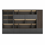 Dark Woodgrain Office Storage Suite with Fluted Panel Doors