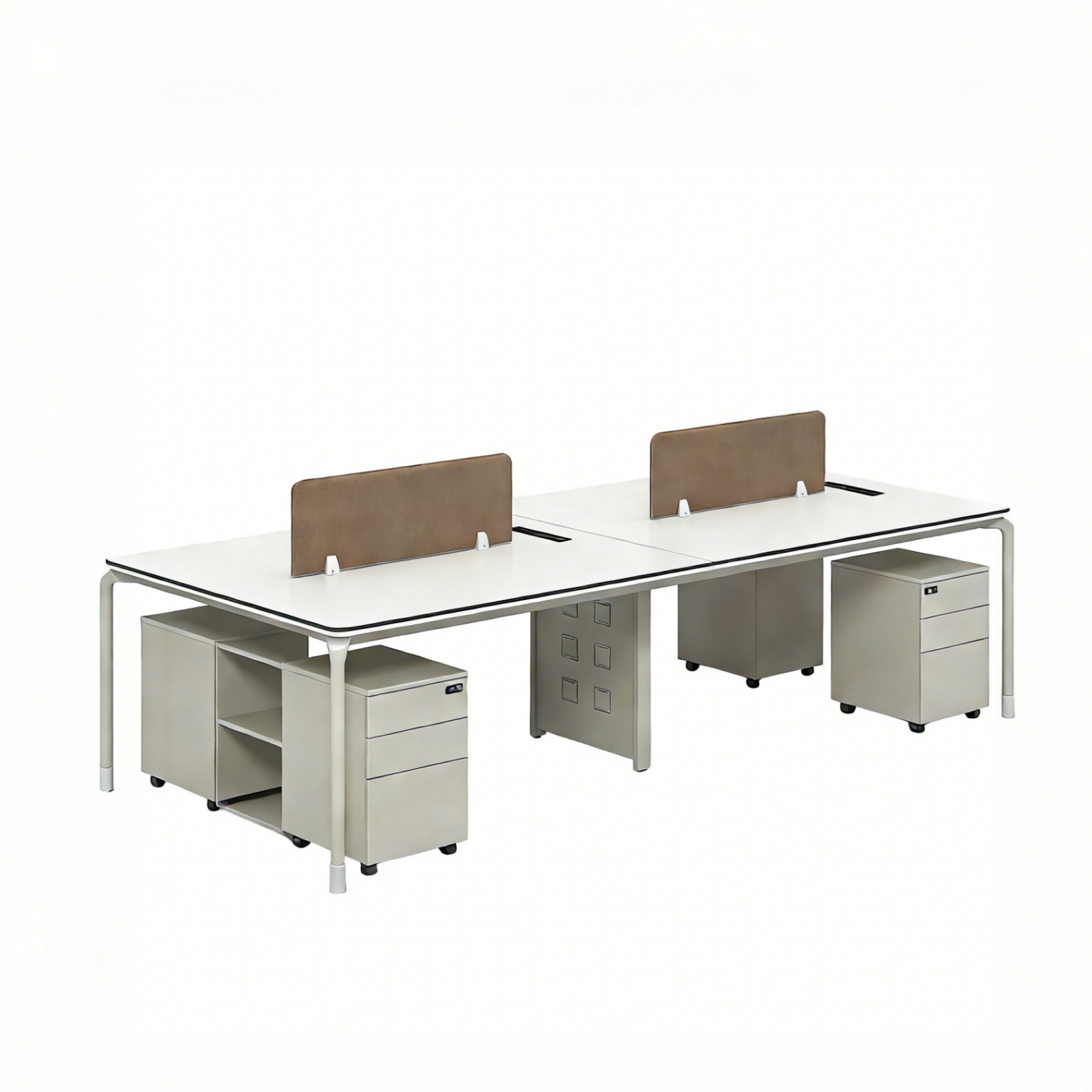 Bench Workstation Desk with Privacy Screens and Mobile Pedestals
