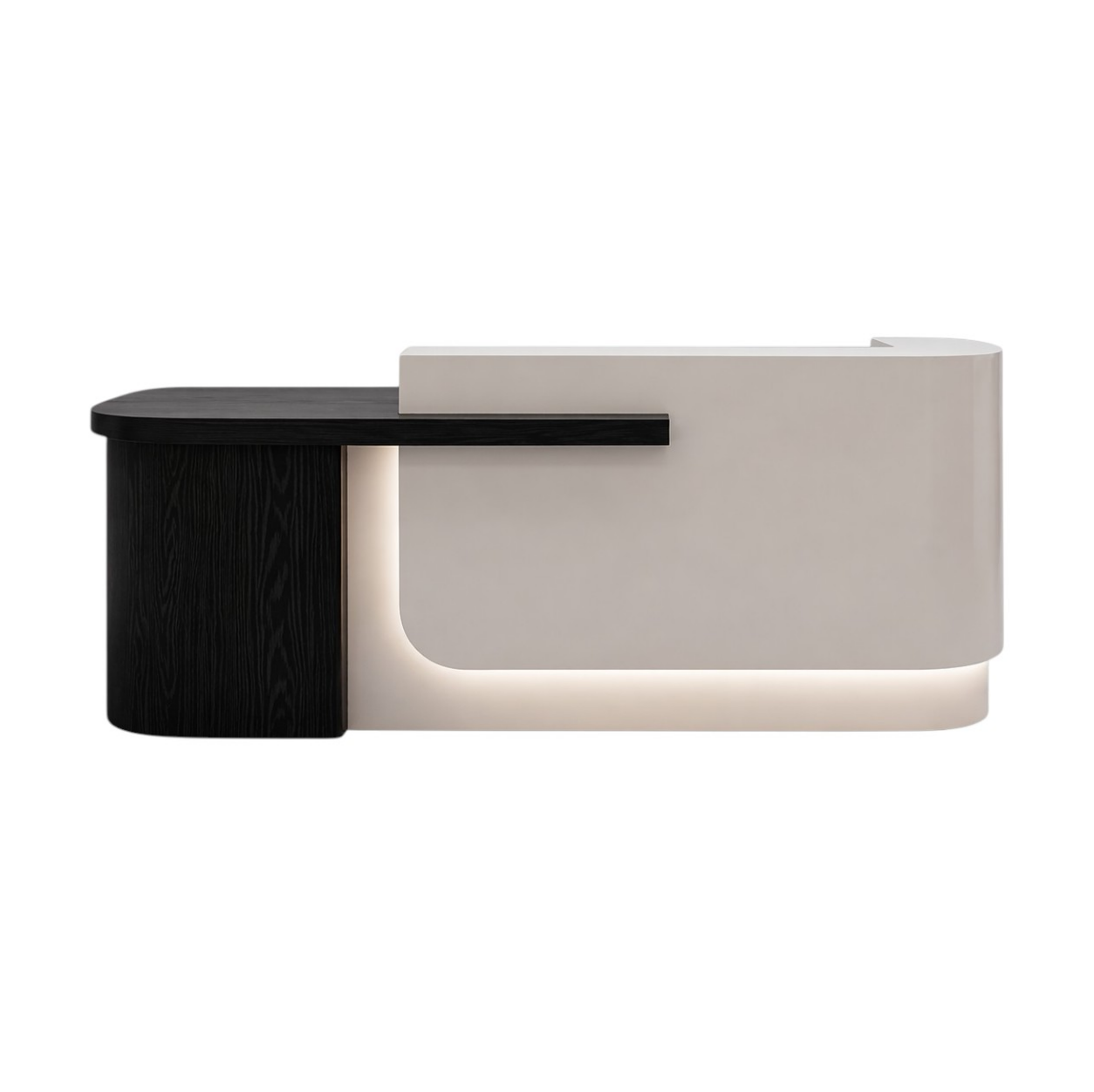 Modern Curved Reception Desk with Return Counter and Timber-Look Side Panel