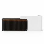 Luxury LED Reception Desk with Fluted Wood Grain Panels and Rounded Edges