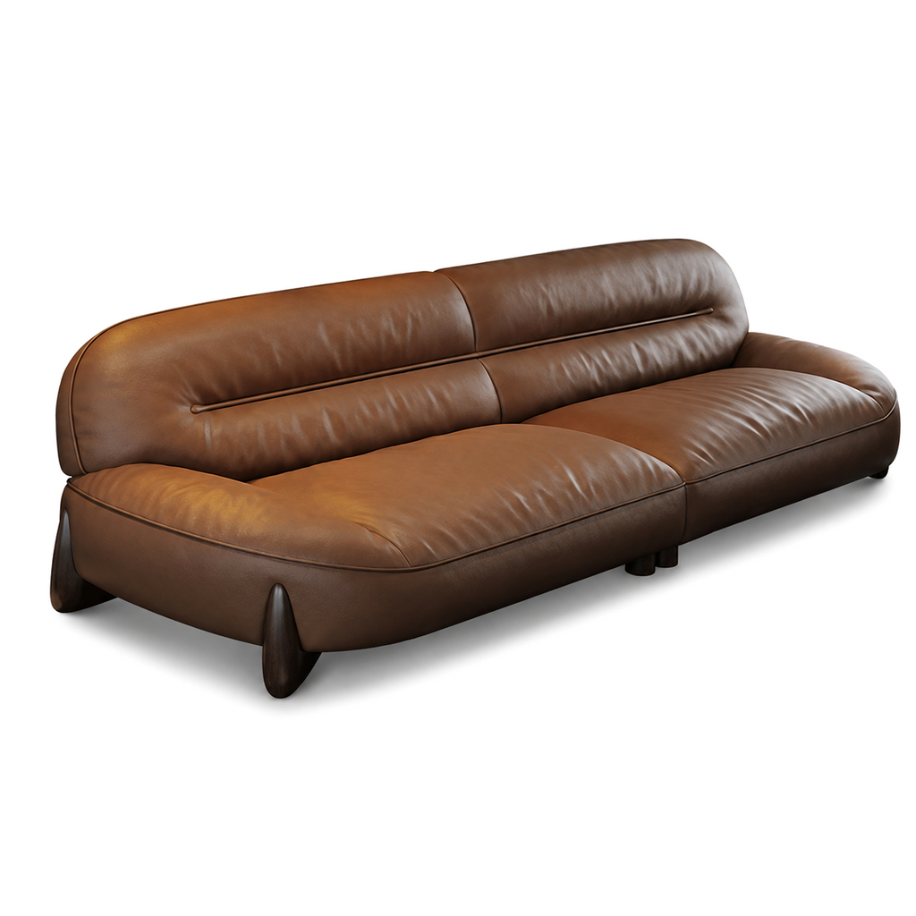 Modern Leather Sofa with Feather-Filled Cushions