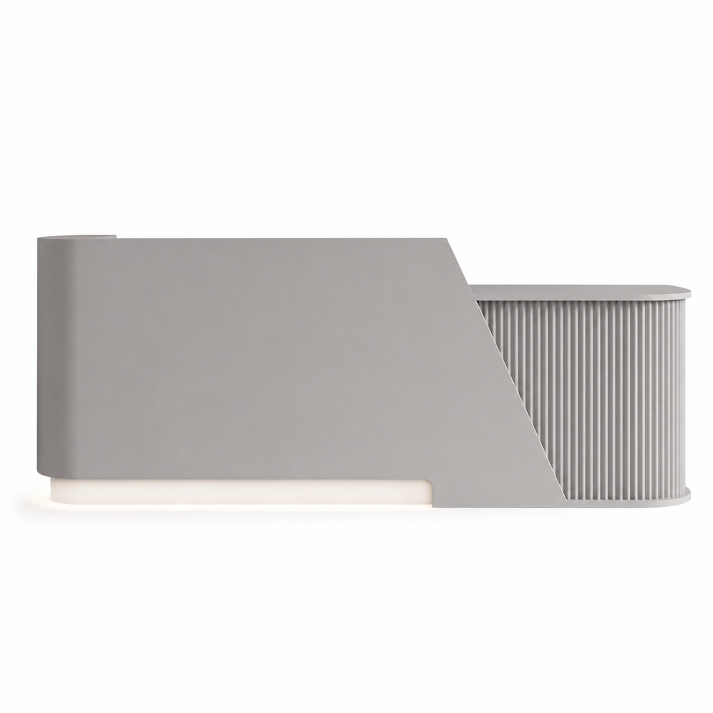 Modern Curved Fluted Reception Desk with LED Lighting and Custom Logo