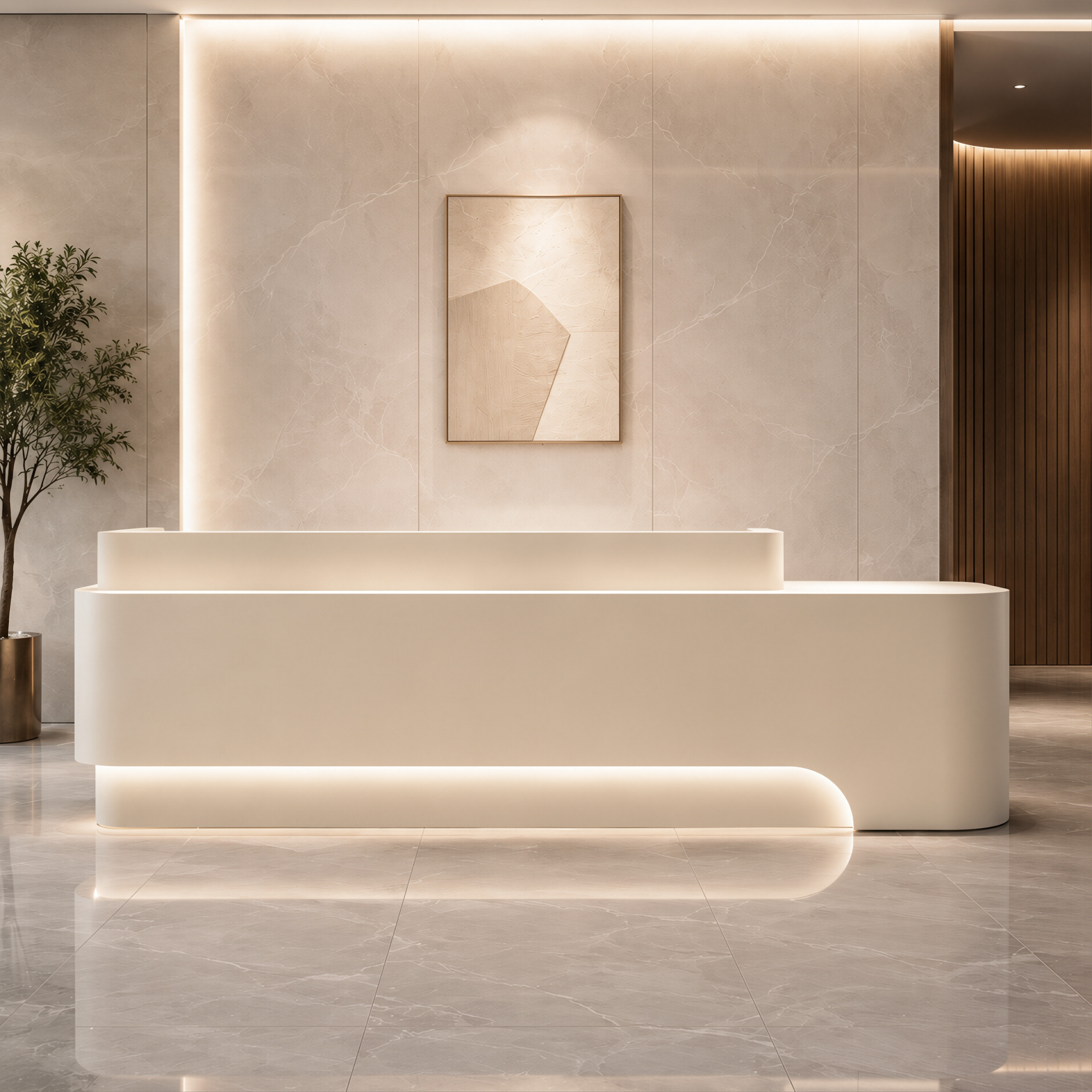 Curved Commercial Reception Desk with LED Detail