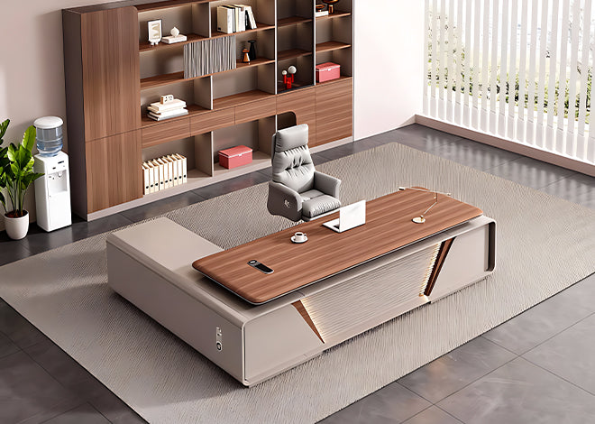 Modern Executive Desk with Timber Top and Integrated Storage