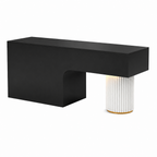 Travertine-Look Reception Desk with Fluted Column and LED Accent