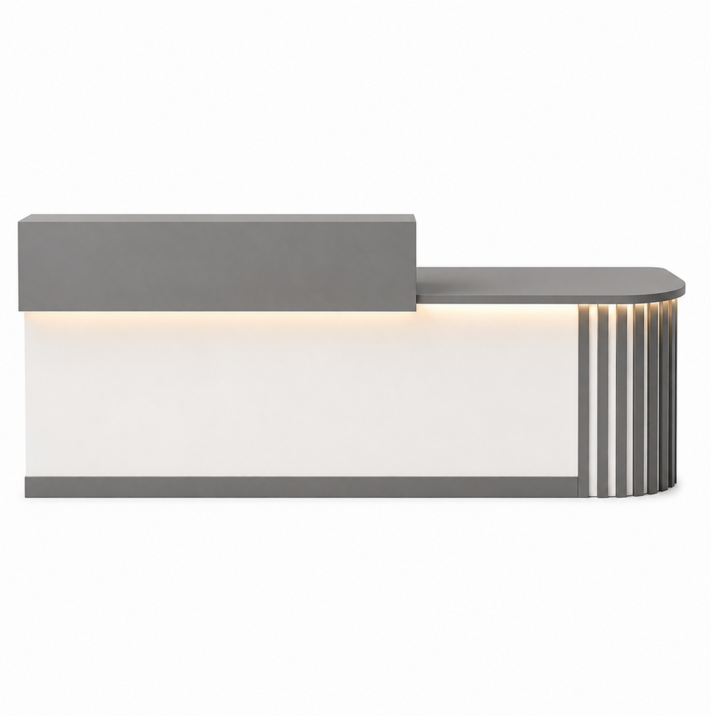 Modern Curved Reception Desk with LED Lighting and Storage Counter
