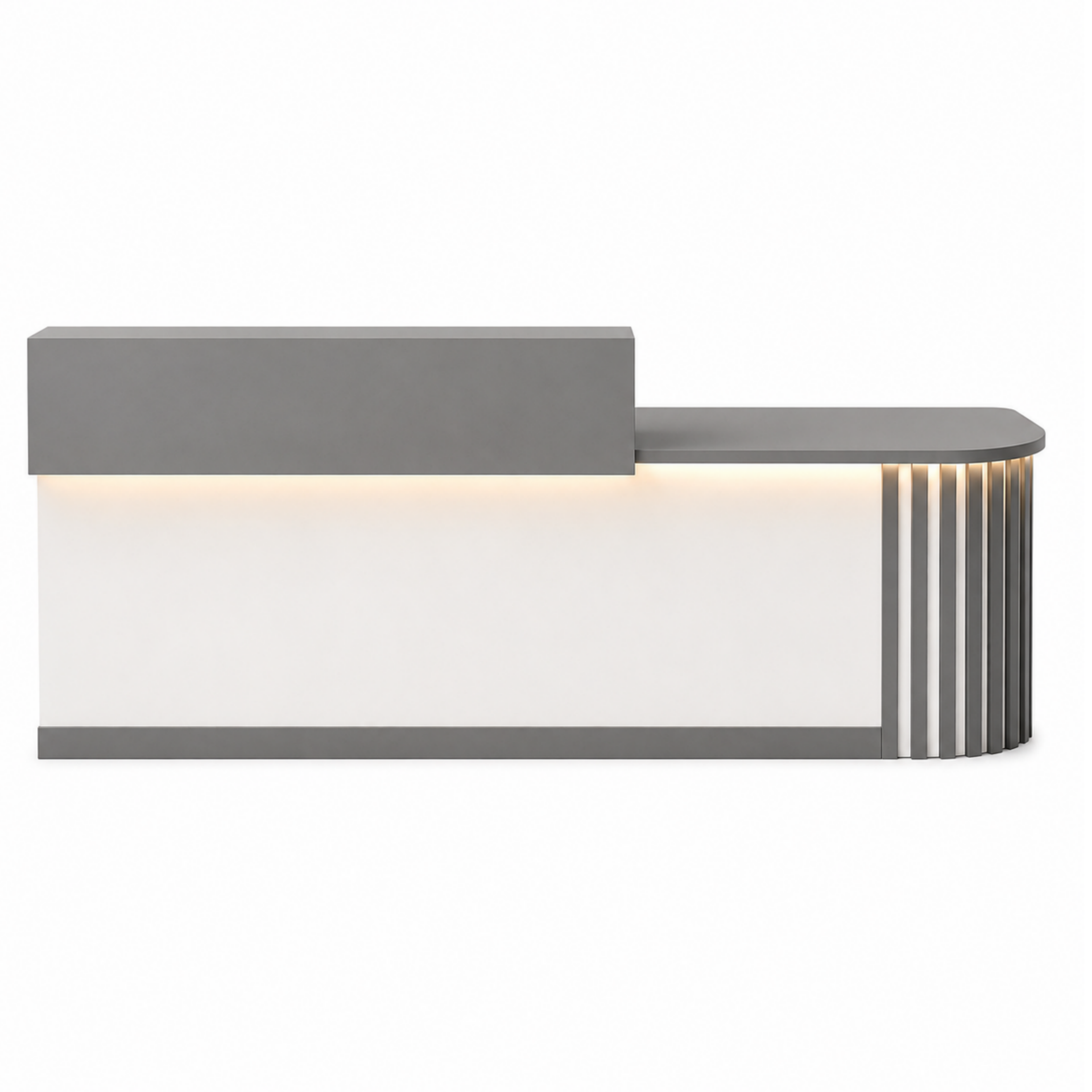 Modern Curved Reception Desk with LED Lighting and Storage Counter