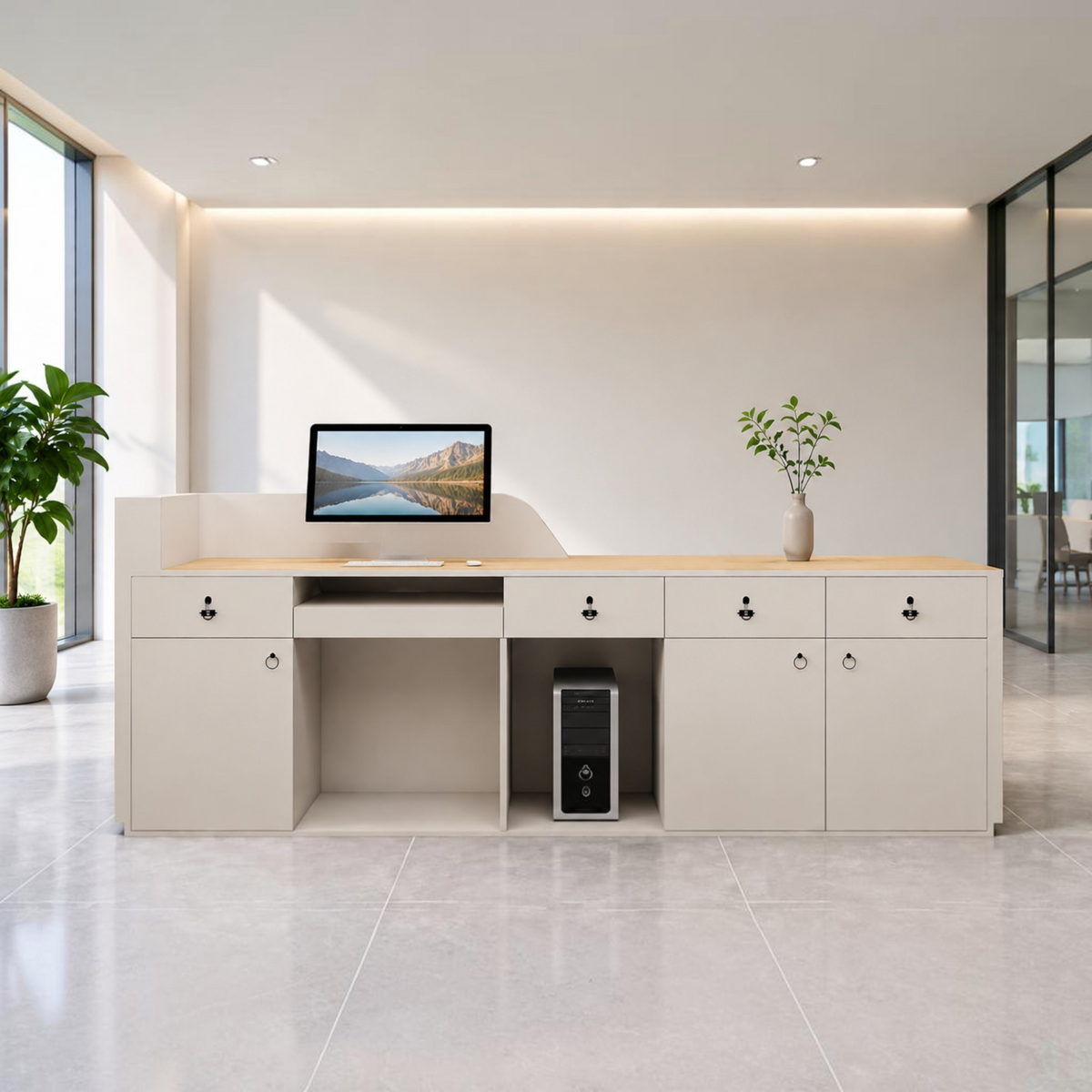 Modern LED Reception Counter with Rounded Corner Design