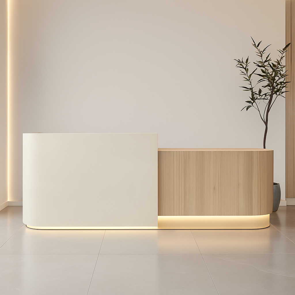 Reception Desk – Modern Style with Timber Slat Front and Curved End