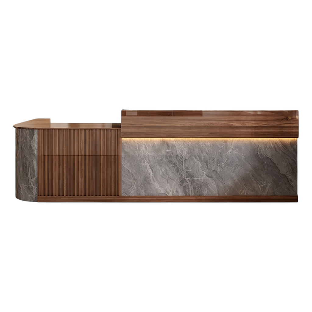 Slatted Timber Café Counter with LED Front Panel
