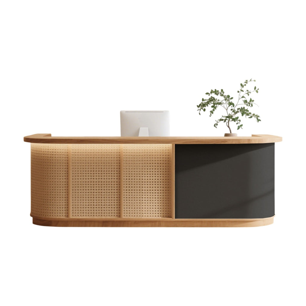 Contemporary Curved Reception Counter with Natural Finish