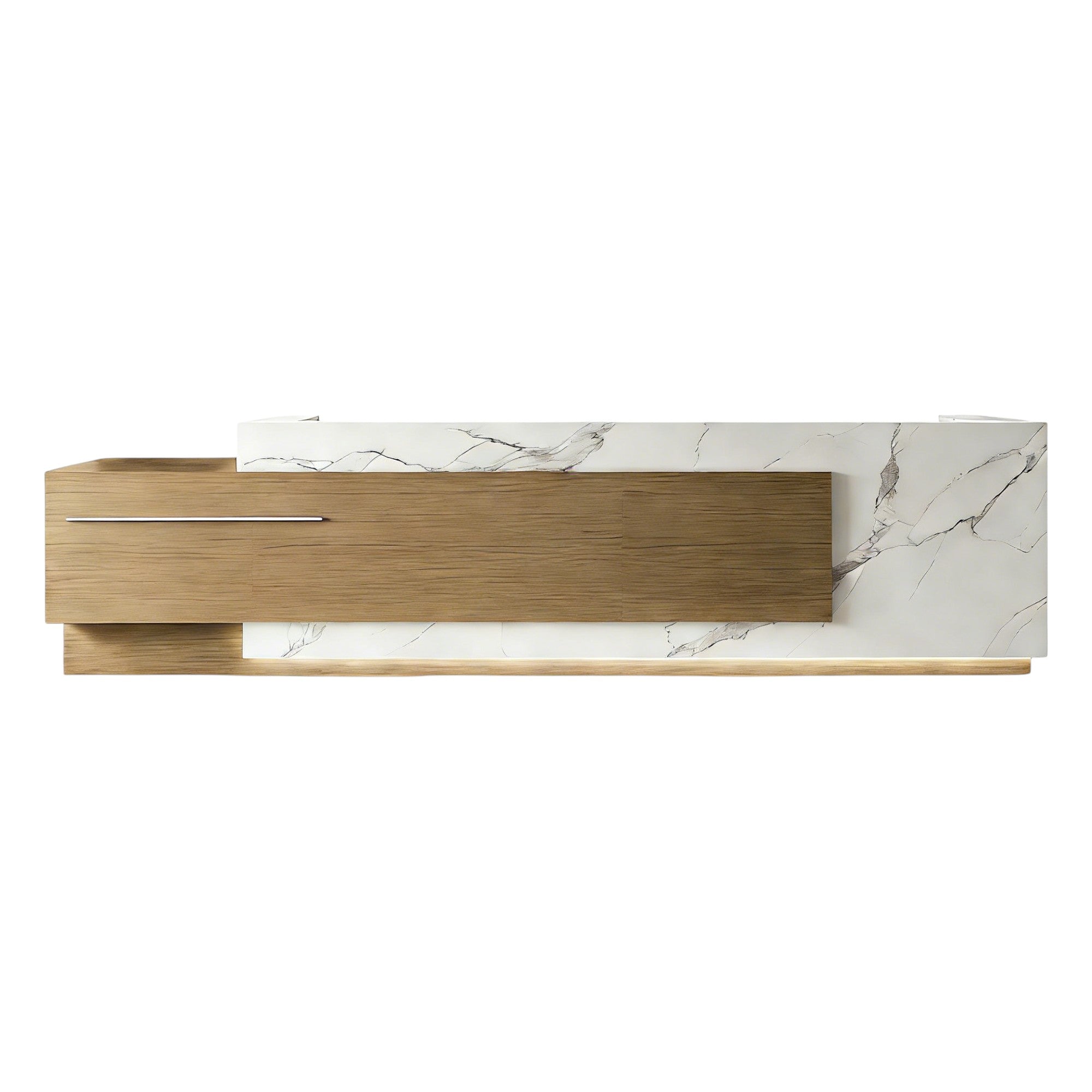 Corporate Reception Counter with Timber Inlay and LED Glow