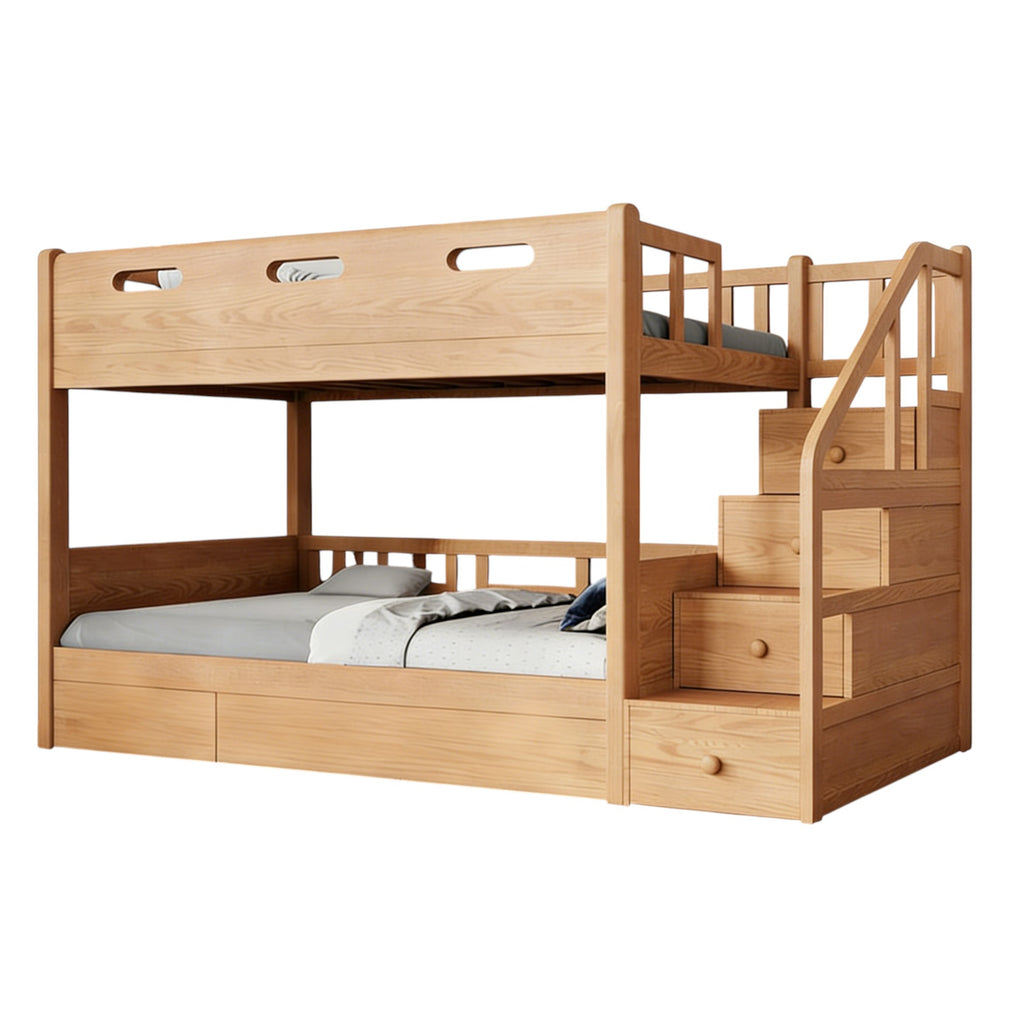 Space-Saving Timber Bunk Bed with Drawers and Stairs