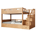 Space-Saving Timber Bunk Bed with Drawers and Stairs